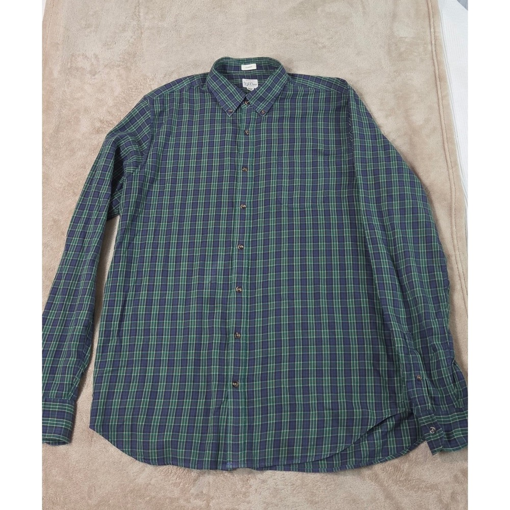 J. Crew Brushed Twill Shirt XLT Tall Plaid Green Classic Button Down BJ790